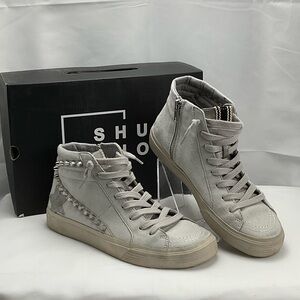 ShuShop RIRI Women’s Sz7.5 Light Gray/Silver Stars and Studs High-Top Sneakers